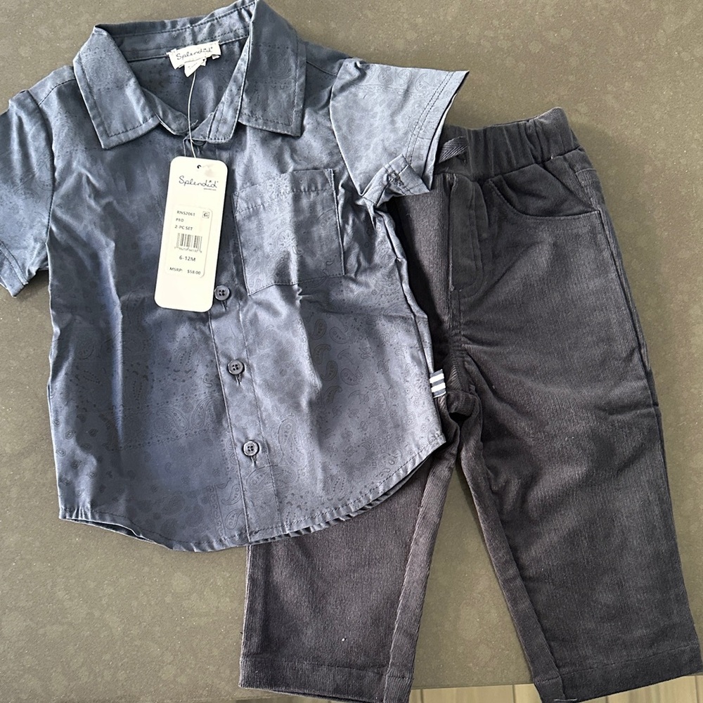 Splendid Blue Kids Button Down Shirt and Pants Set